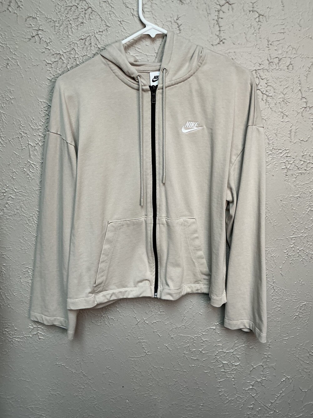 Nike Medium Beige Cotton Full Zip Hoodie Sweatshirt